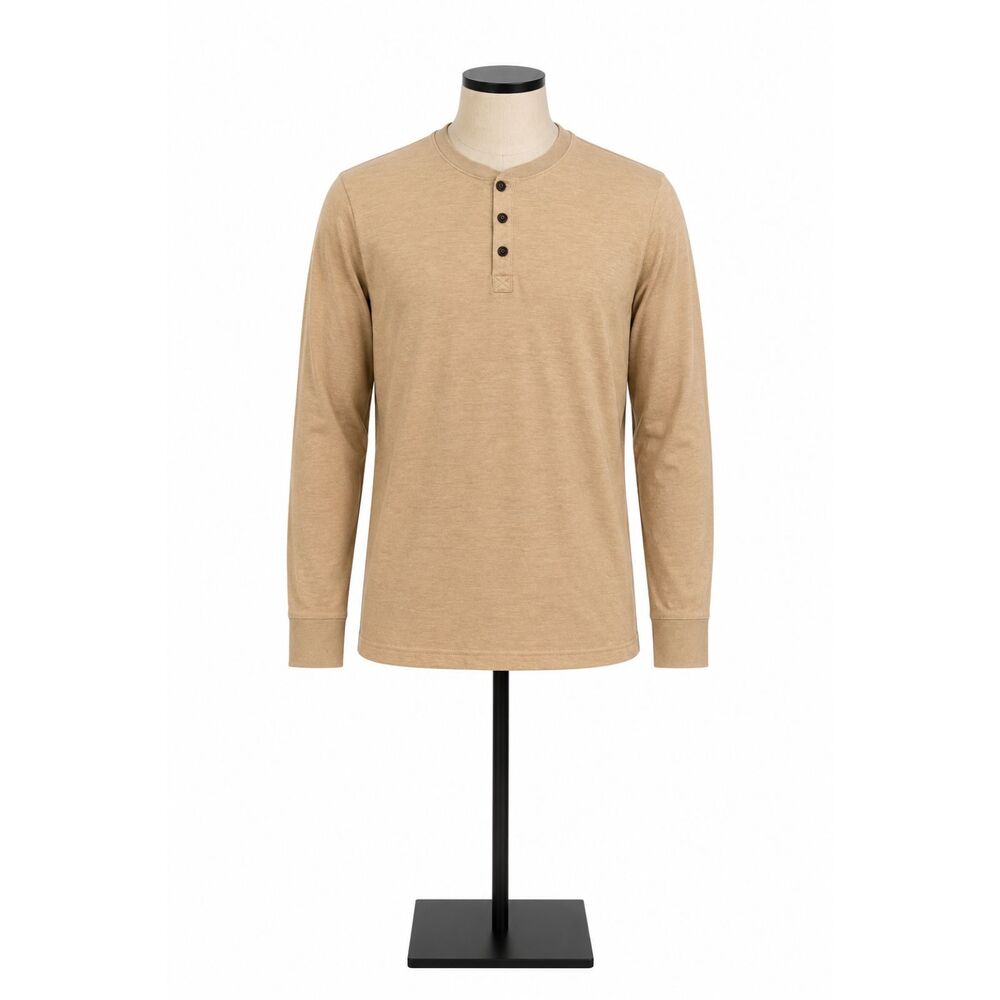 St. John’s Bay Men’s Tan Long Sleeve Henley Shirt Size Small